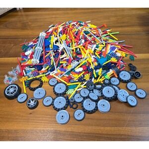 KNEX Bulk Lot Building Set Rods Connectors Wheels Gears with Blue Storage Bin